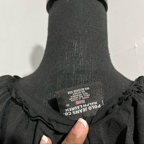 𝅺VINTAGE Ralph Lauren Women’s  Ruffled Long Sleeves Wear to Work Dress Black M   - Picture 4 of 5